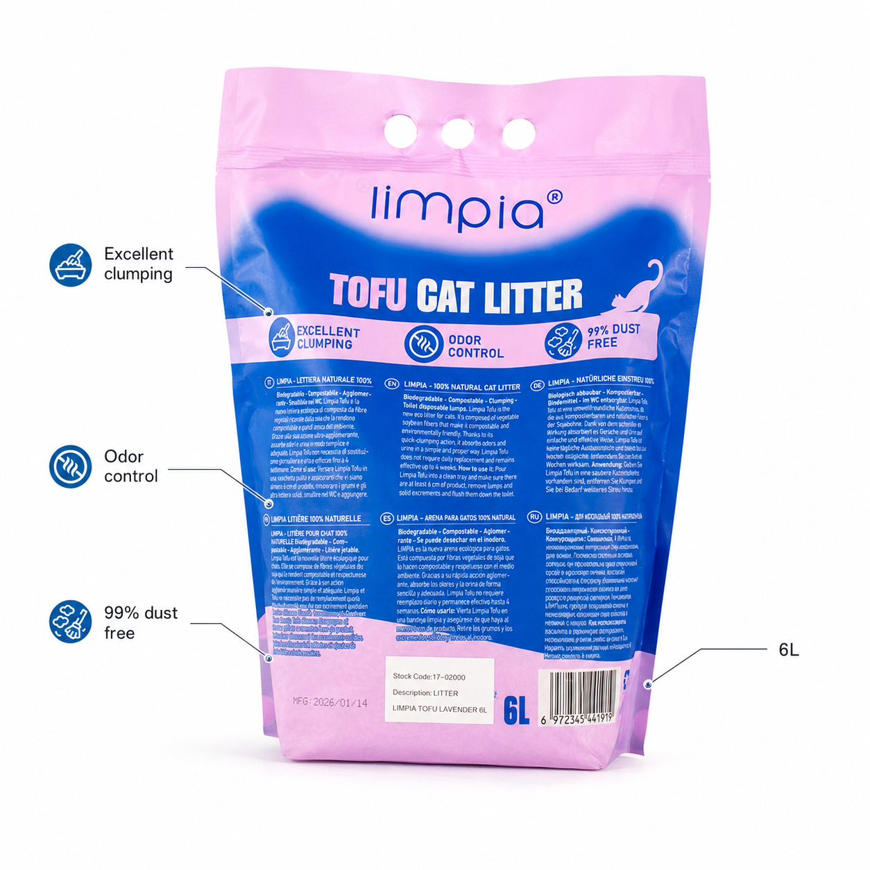 Limpia Litter Tofu Lavender 6L
