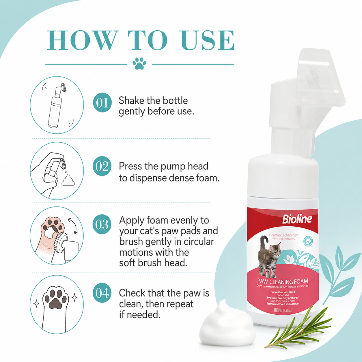Bioline Paw Cleaning Foam Cat 100ml